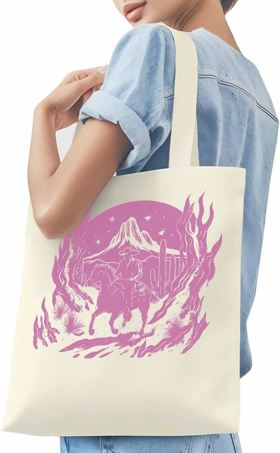 Canvas Tote Bag, Western Vintage Cowboy Aesthetic Canvas Tote Handbags for Women Shoulder Bag,