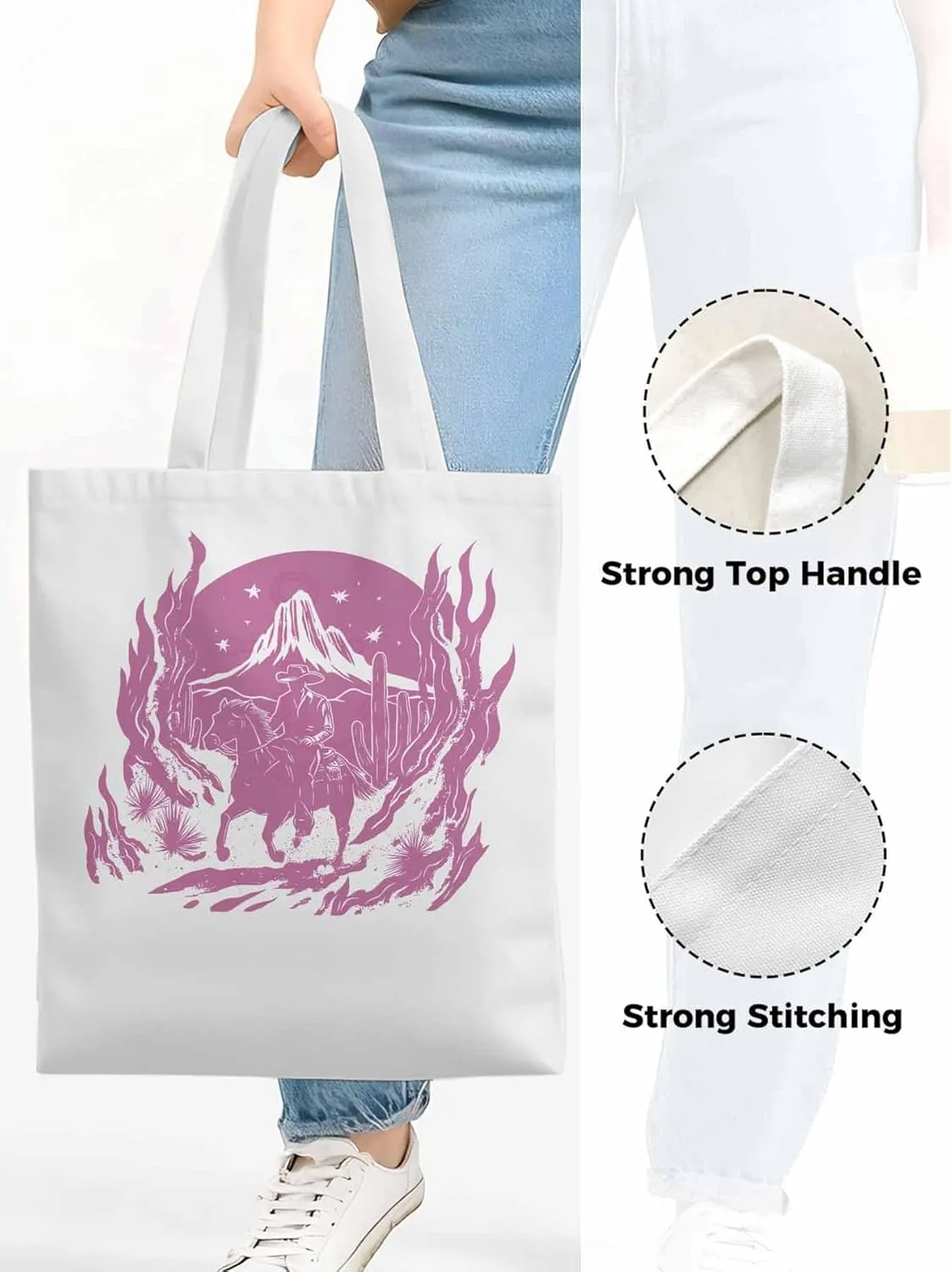 Canvas Tote Bag, Western Vintage Cowboy Aesthetic Canvas Tote Handbags for Women Shoulder Bag,