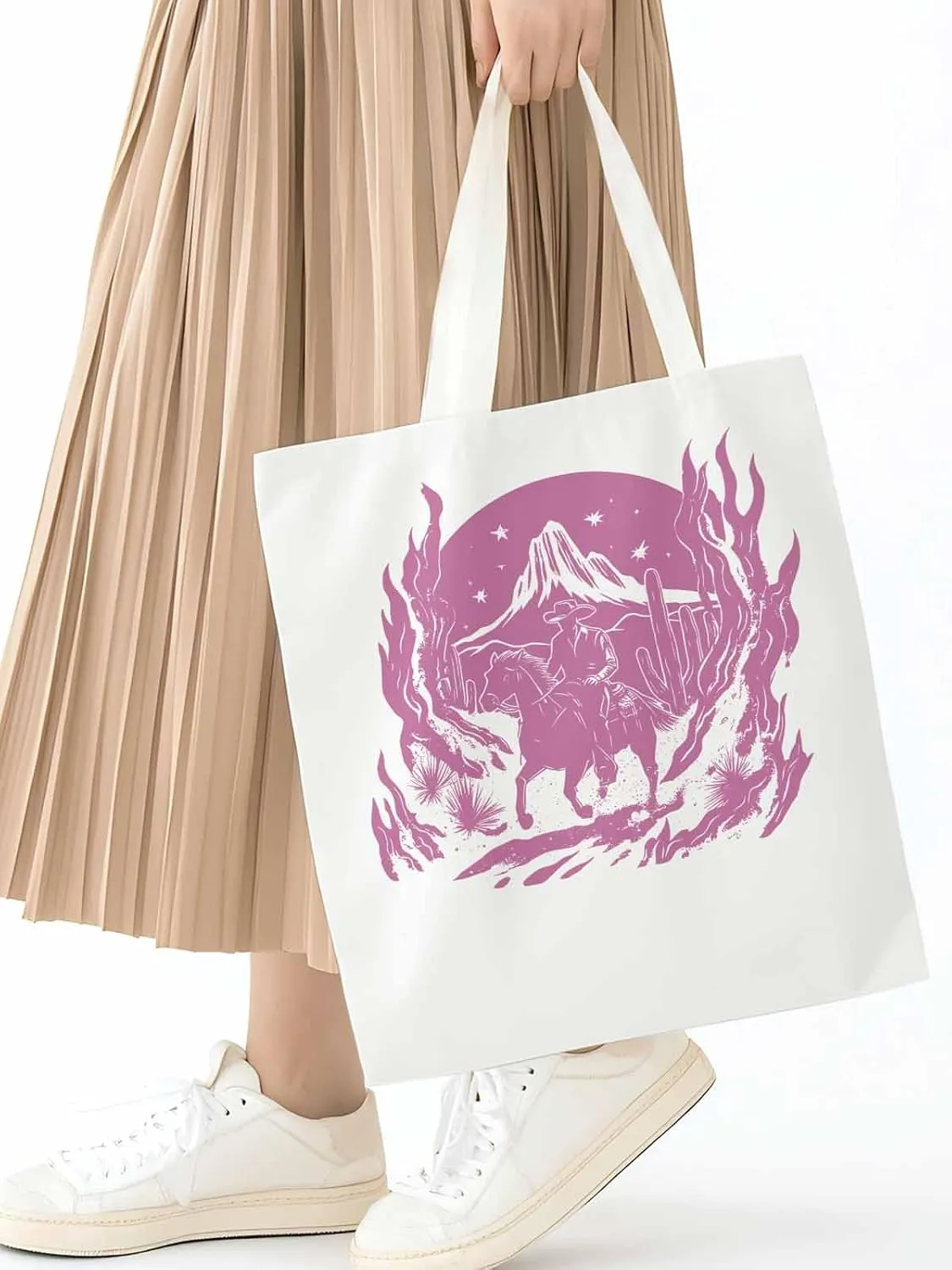 Canvas Tote Bag, Western Vintage Cowboy Aesthetic Canvas Tote Handbags for Women Shoulder Bag,