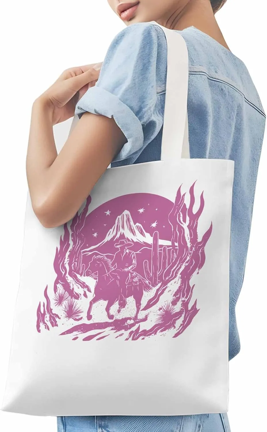 Canvas Tote Bag, Western Vintage Cowboy Aesthetic Canvas Tote Handbags for Women Shoulder Bag,