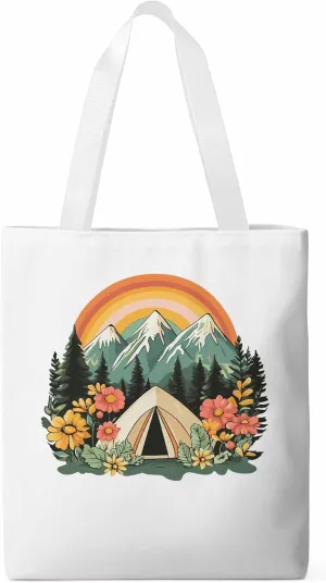 Canvas Tote Bag, Wildflower Mountain Rainbow Forest Tree Aesthetic Canvas Tote Handbags for Women Shoulder Bag,