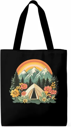 Canvas Tote Bag, Wildflower Mountain Rainbow Forest Tree Aesthetic Canvas Tote Handbags for Women Shoulder Bag,