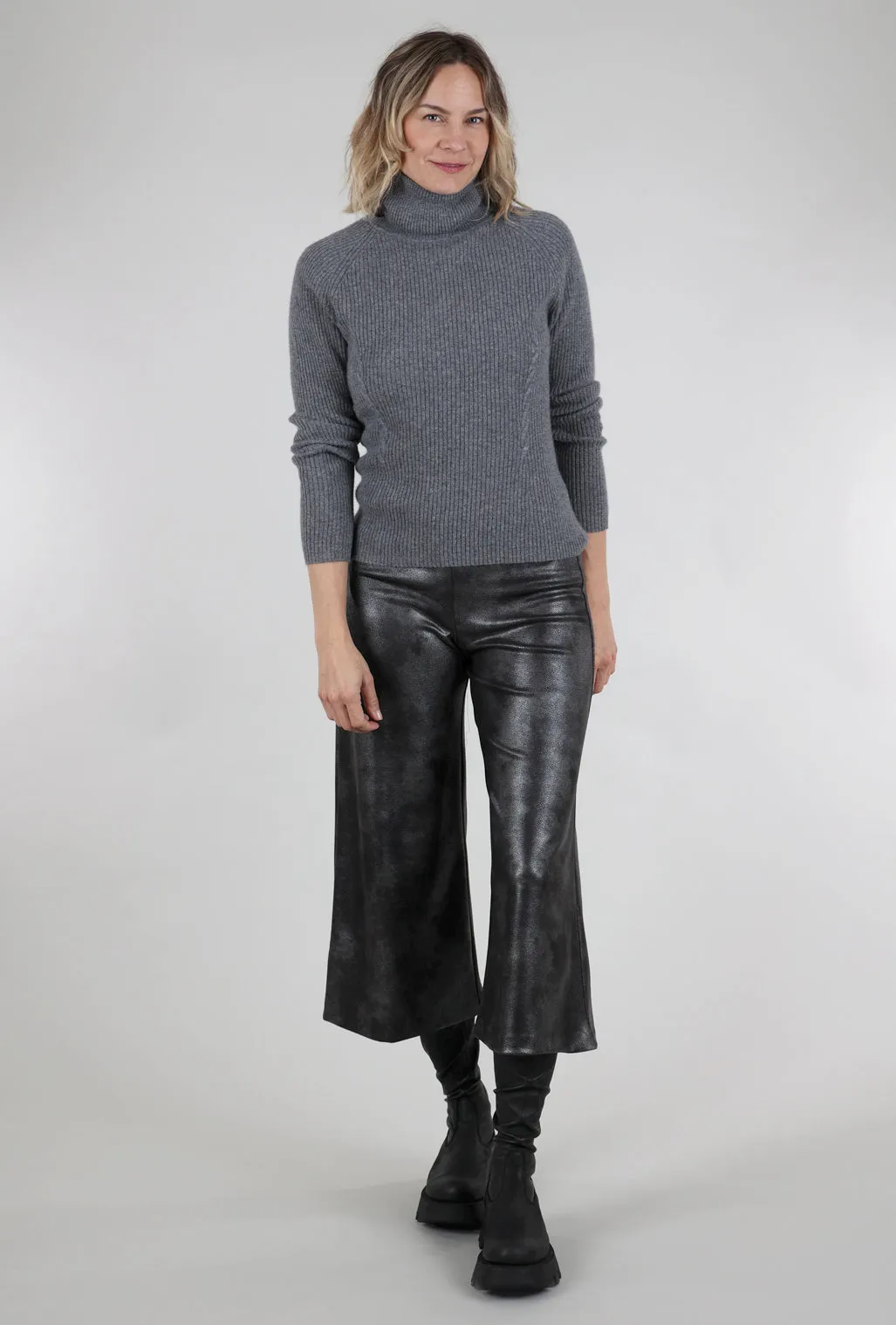 Cashmere Ribbed Details Tneck, Mistral Gray