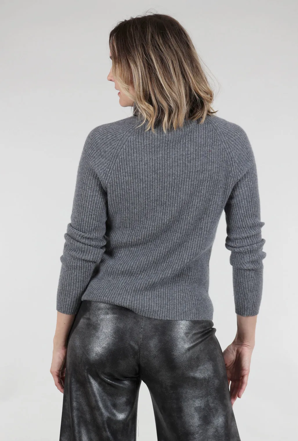 Cashmere Ribbed Details Tneck, Mistral Gray