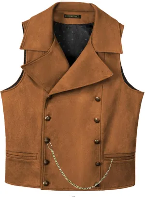 Ceehuteey Mens Suit Suede Double Breasted Vest Classic Groomsmen Wedding Waistcoat Leather Big Lapel