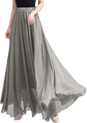 Chiffon Maxi Skirt for Women Summer Flowy Long Skirts Floor Length High Waisted Pleated Skirt Vintage Tea Party Dresses 2025