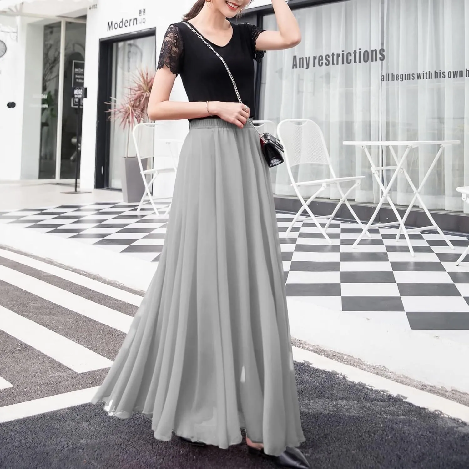 Chiffon Maxi Skirt for Women Summer Flowy Long Skirts Floor Length High Waisted Pleated Skirt Vintage Tea Party Dresses 2025