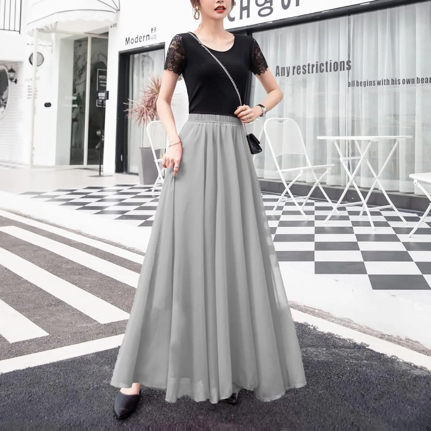 Chiffon Maxi Skirt for Women Summer Flowy Long Skirts Floor Length High Waisted Pleated Skirt Vintage Tea Party Dresses 2025