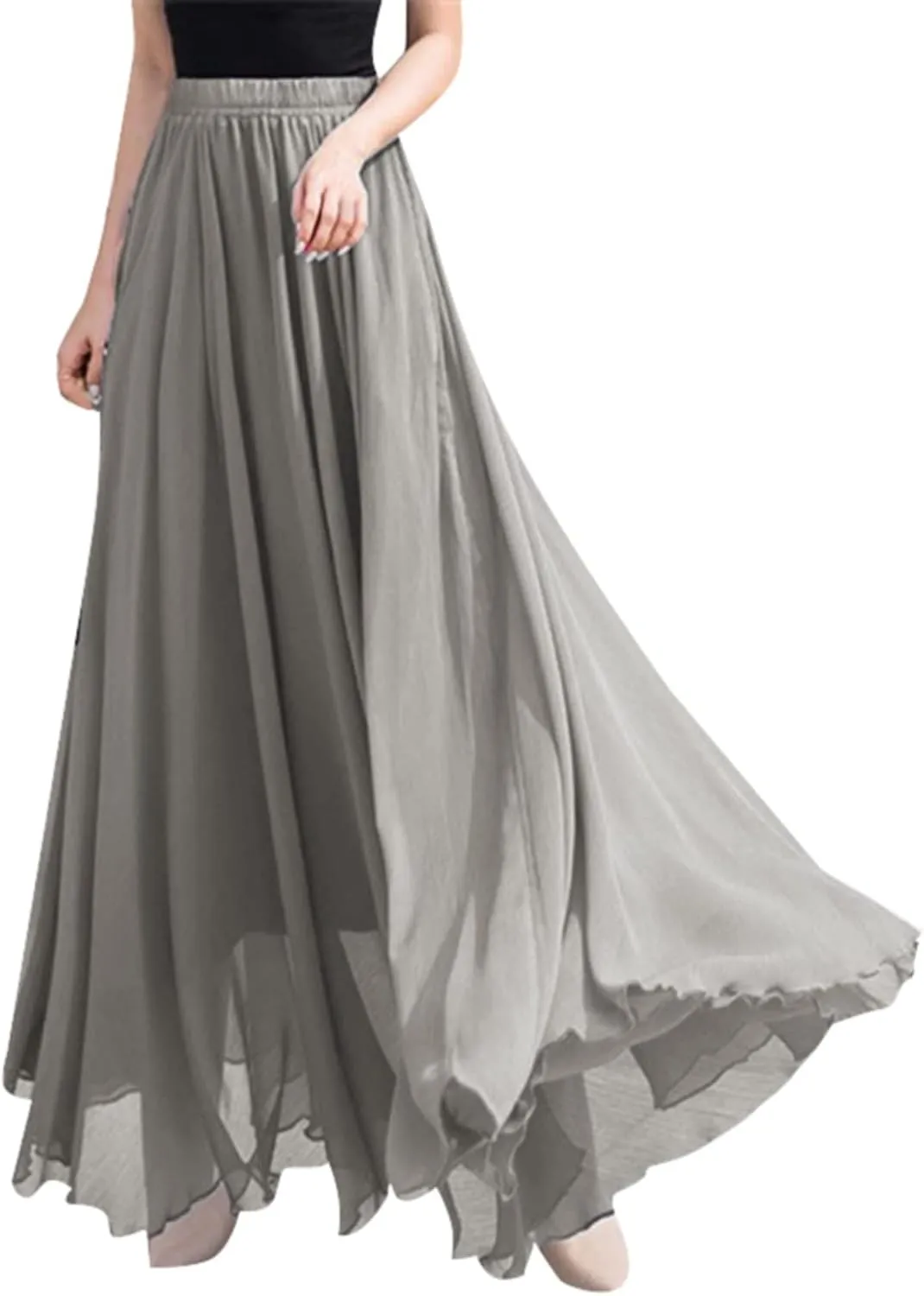 Chiffon Maxi Skirt for Women Summer Flowy Long Skirts Floor Length High Waisted Pleated Skirt Vintage Tea Party Dresses 2025