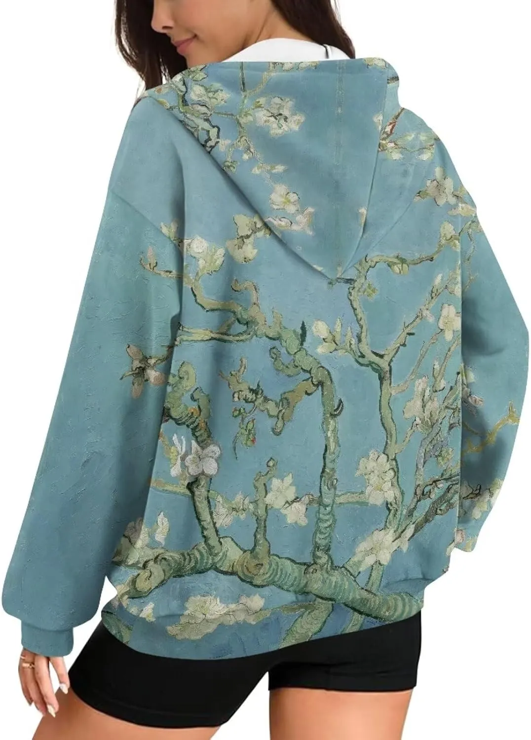 Christmas Candy Print Zip up Hoodie Women Long Sleeve Loose Fitting Y2K Pullover Tops Sweatshirt with Front Pocket