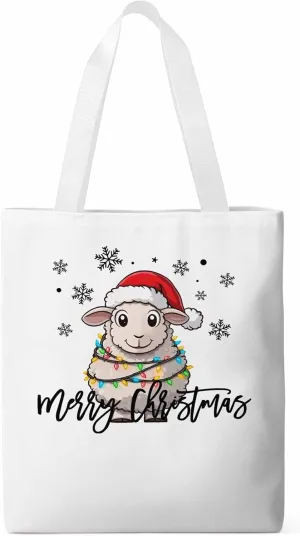 Christmas Sheep Canvas Tote Bag, Snowflake Xmas Red Aesthetic Canvas Tote Handbags for Women Shoulder Bag