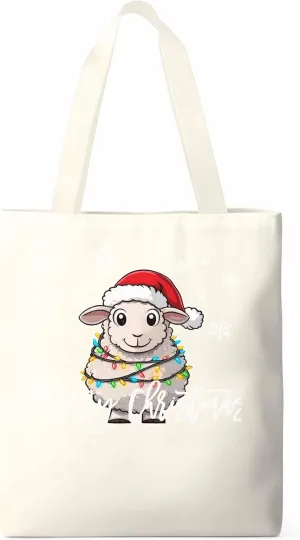 Christmas Sheep Canvas Tote Bag, Snowflake Xmas Red Aesthetic Canvas Tote Handbags for Women Shoulder Bag