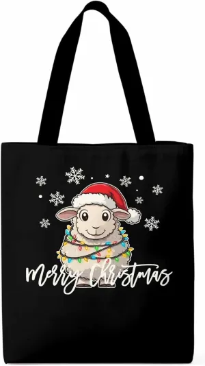 Christmas Sheep Canvas Tote Bag, Snowflake Xmas Red Aesthetic Canvas Tote Handbags for Women Shoulder Bag