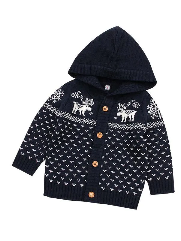 Christmas Tree Elk Crochet Hooded Cardigan Xmas Knitted Coat