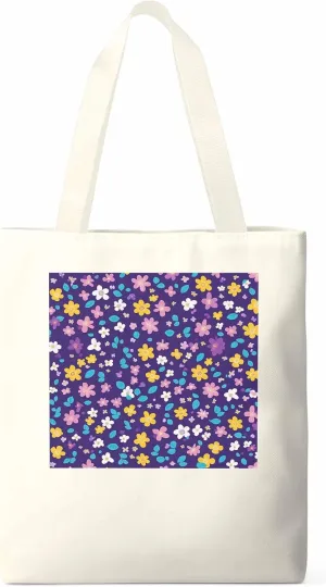 Colorful Flowers Canvas Tote Bag, Leaves Purple Aesthetic Canvas Tote Handbags for Women Shoulder Bag