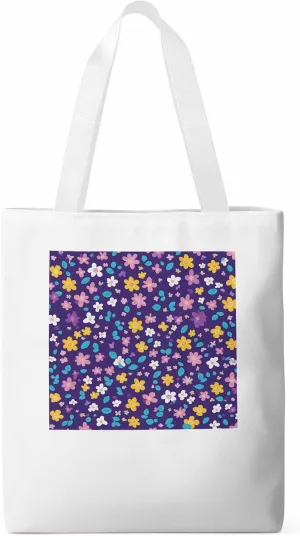 Colorful Flowers Canvas Tote Bag, Leaves Purple Aesthetic Canvas Tote Handbags for Women Shoulder Bag