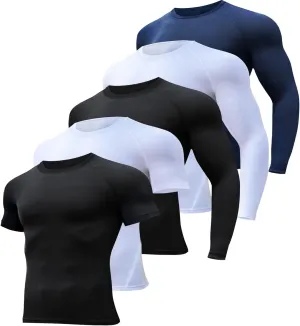 Compression Shirts Men 4/5 Pack Workout Shirts Athletic Undershirt Rash Guard Quick Drying T-Shirt for Sports