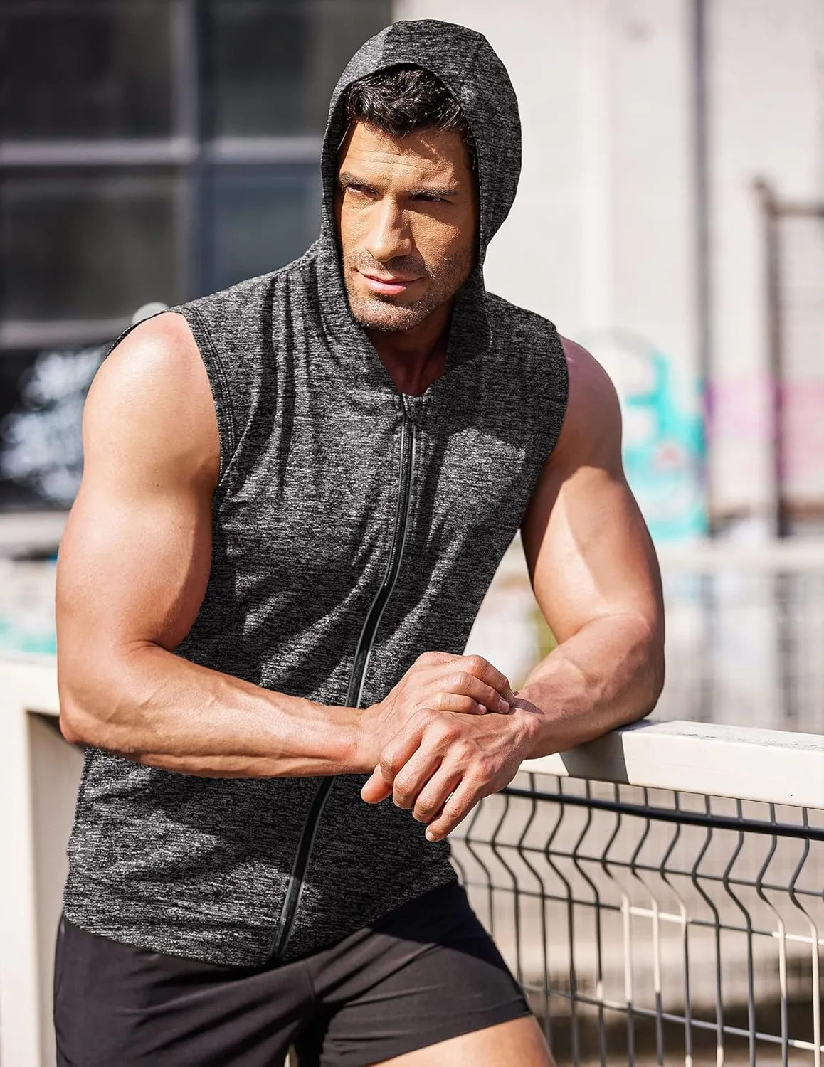 COOFANDY Men's Workout Hooded Tank Tops Zip Up Sleeveless Hoodie Bodybuilding Fitness Gym Muscle Cut Off T Shirt