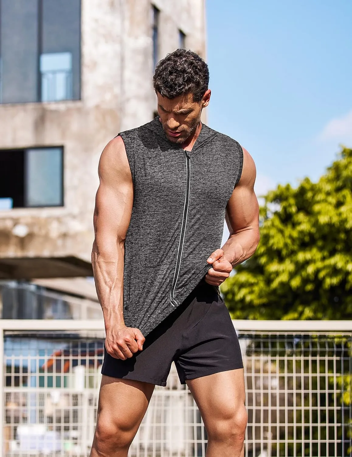 COOFANDY Men's Workout Hooded Tank Tops Zip Up Sleeveless Hoodie Bodybuilding Fitness Gym Muscle Cut Off T Shirt