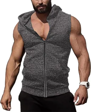COOFANDY Men's Workout Hooded Tank Tops Zip Up Sleeveless Hoodie Bodybuilding Fitness Gym Muscle Cut Off T Shirt