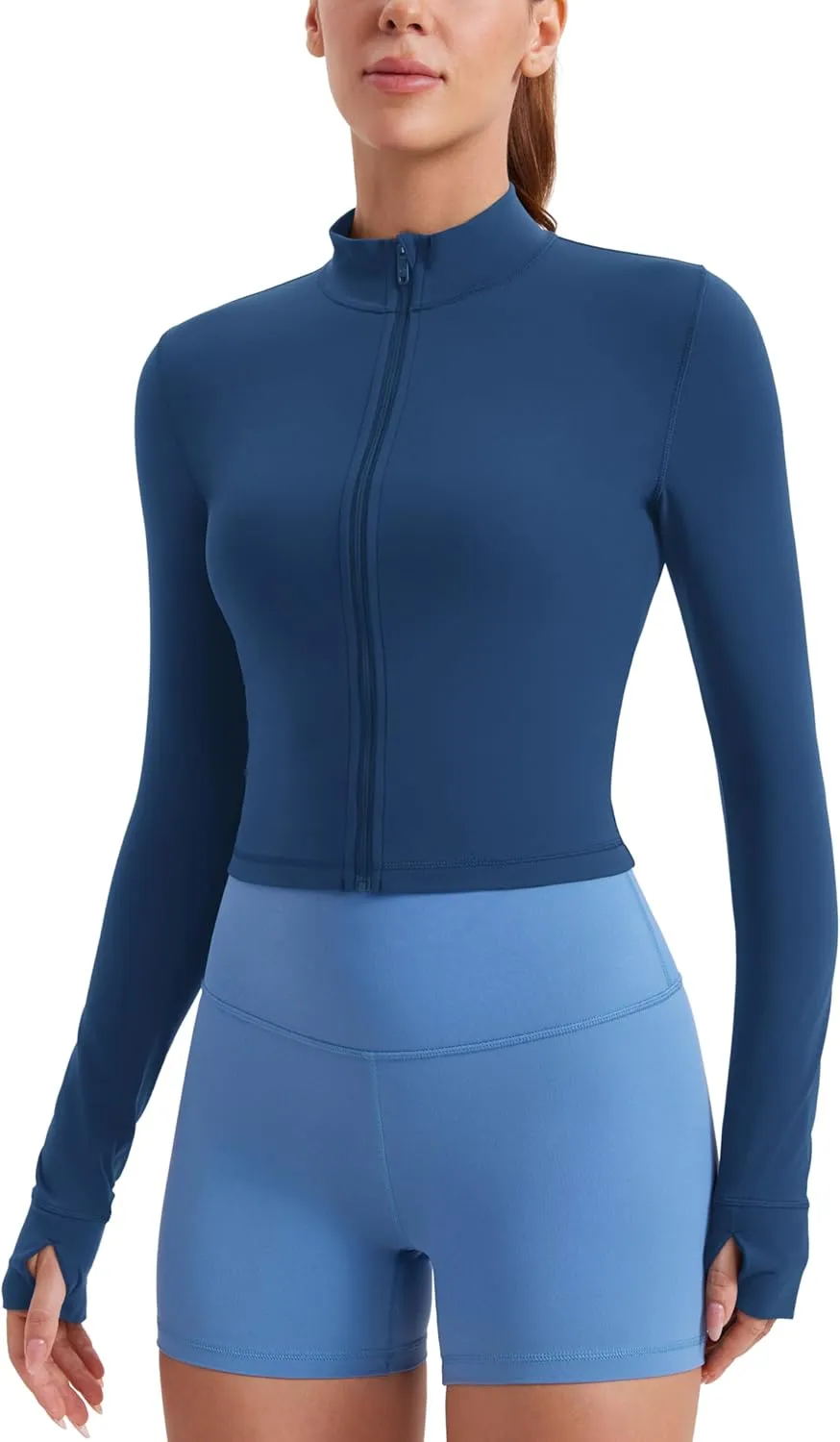 CRZ YOGA Womens Butterluxe Full Zip Cropped Workout Jacket Slim Fit Lightweight Athletic Yoga Tops with Thumb Holes