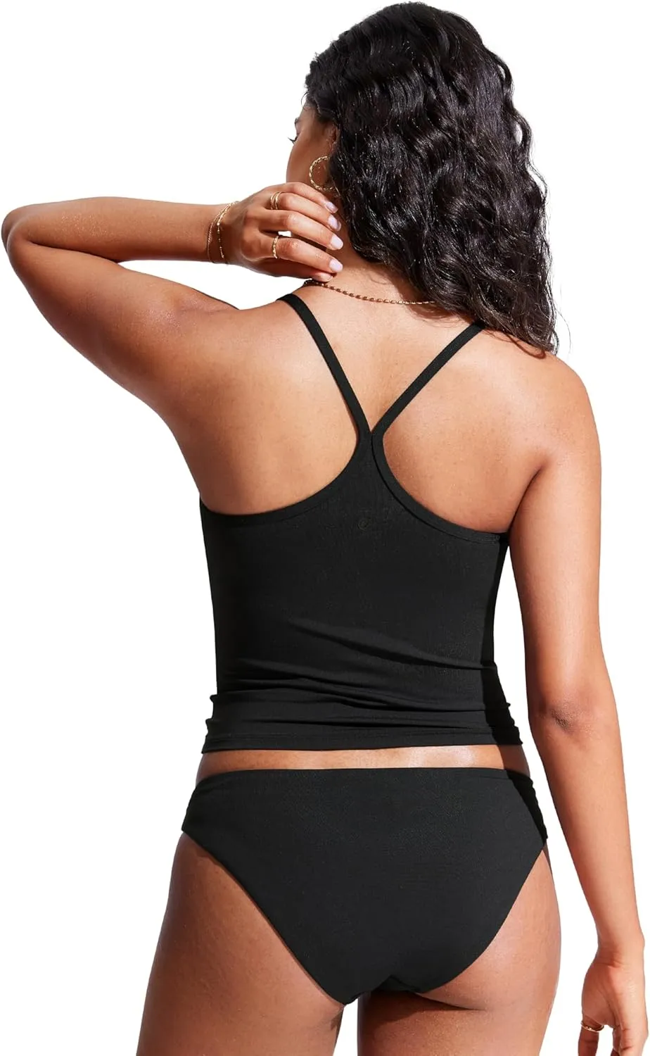 CRZ YOGA Womens Racerback Tankini Tops Scoop Neck Spaghetti Straps Bathing Suit Bikini Only Padded Crop Swim Tank