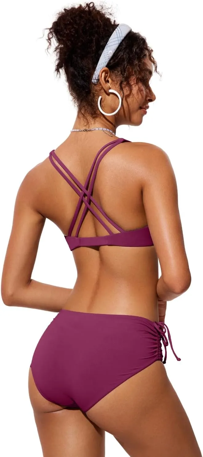CRZ YOGA Womens V Neck Bikini Tops Twist Front Triangle Sexy Bathing Suit Criss Cross Back Swimsuit Padded