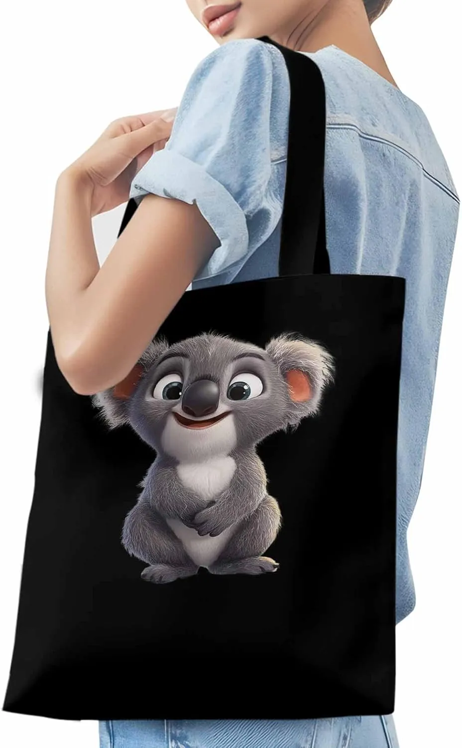 Cute Koala Canvas Tote Bag, Laugh Animal Aesthetic Canvas Tote Handbags for Women Shoulder Bag