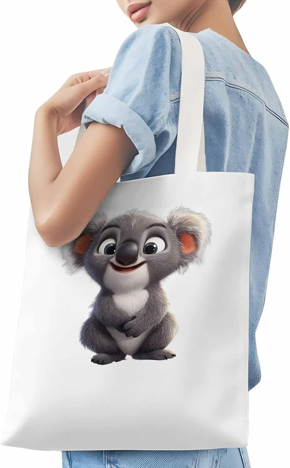 Cute Koala Canvas Tote Bag, Laugh Animal Aesthetic Canvas Tote Handbags for Women Shoulder Bag