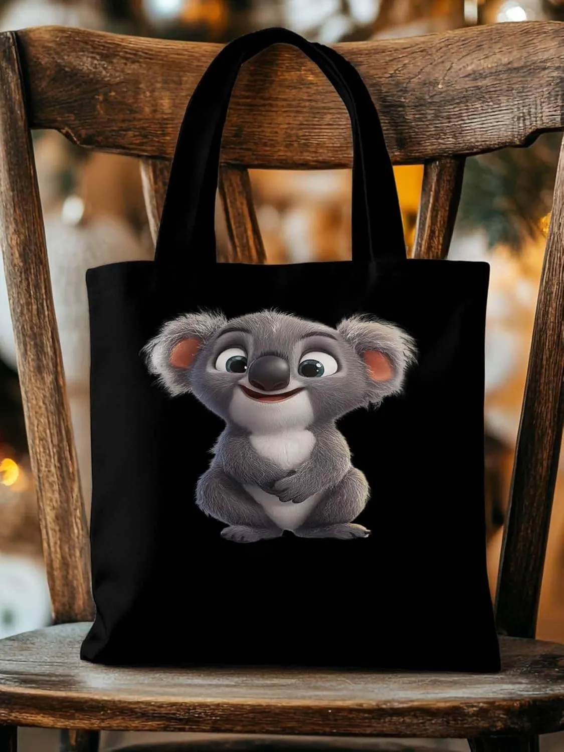 Cute Koala Canvas Tote Bag, Laugh Animal Aesthetic Canvas Tote Handbags for Women Shoulder Bag