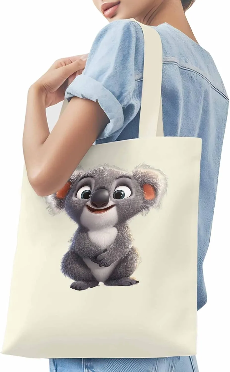 Cute Koala Canvas Tote Bag, Laugh Animal Aesthetic Canvas Tote Handbags for Women Shoulder Bag