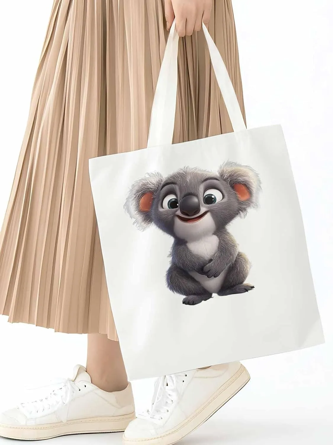Cute Koala Canvas Tote Bag, Laugh Animal Aesthetic Canvas Tote Handbags for Women Shoulder Bag