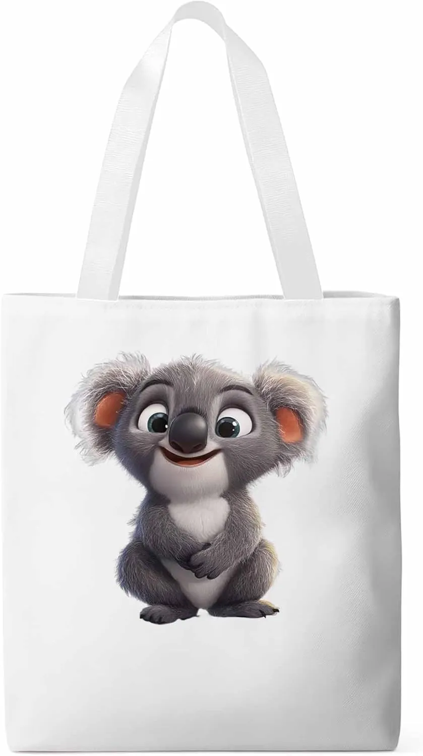 Cute Koala Canvas Tote Bag, Laugh Animal Aesthetic Canvas Tote Handbags for Women Shoulder Bag