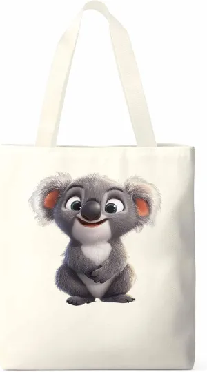 Cute Koala Canvas Tote Bag, Laugh Animal Aesthetic Canvas Tote Handbags for Women Shoulder Bag