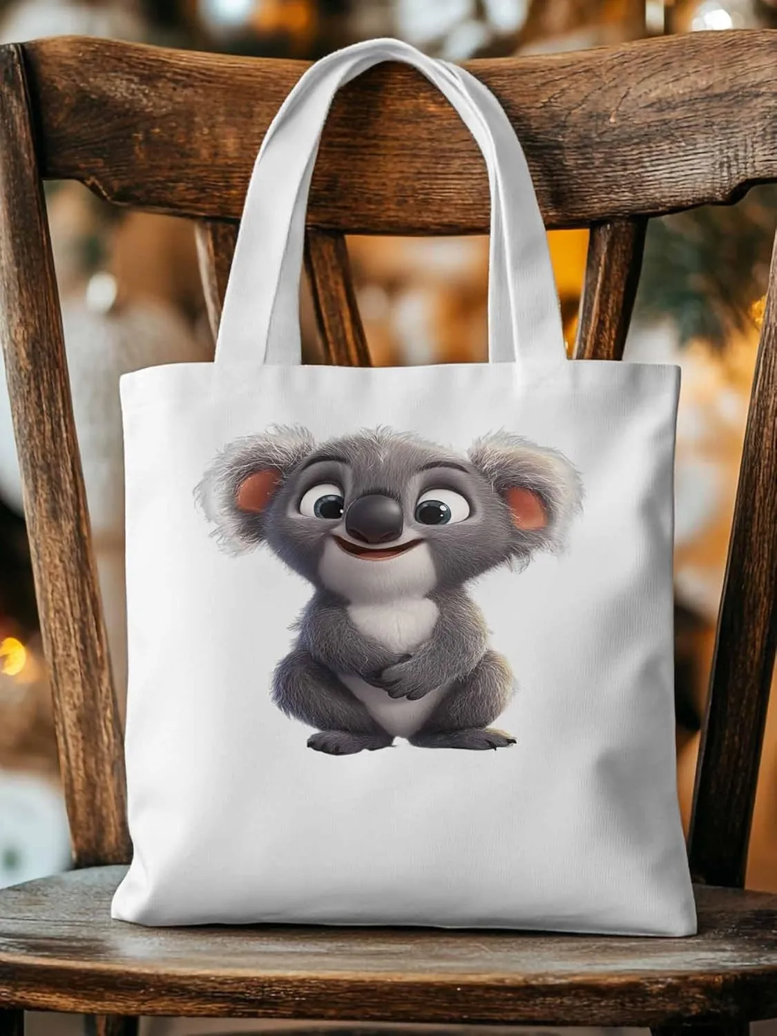 Cute Koala Canvas Tote Bag, Laugh Animal Aesthetic Canvas Tote Handbags for Women Shoulder Bag