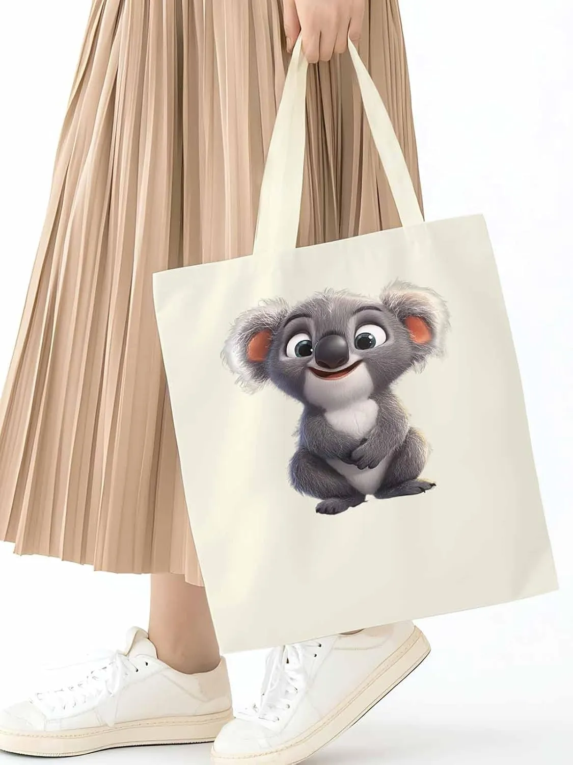 Cute Koala Canvas Tote Bag, Laugh Animal Aesthetic Canvas Tote Handbags for Women Shoulder Bag