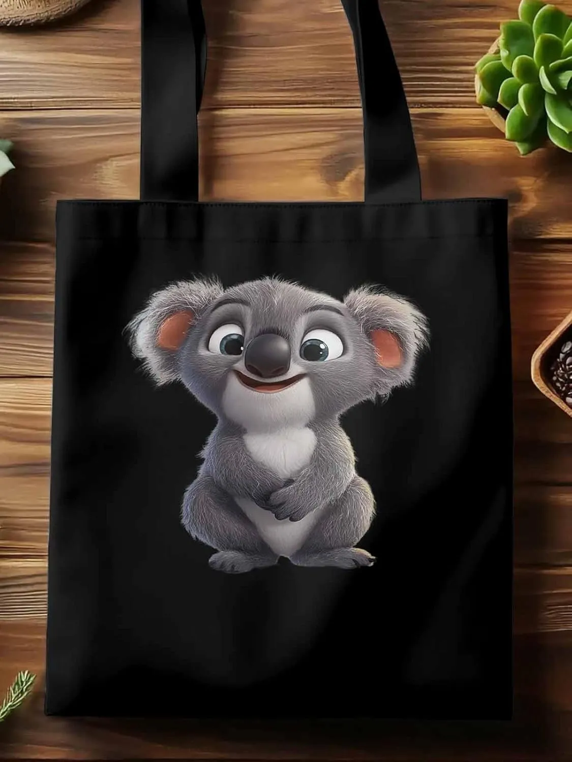 Cute Koala Canvas Tote Bag, Laugh Animal Aesthetic Canvas Tote Handbags for Women Shoulder Bag