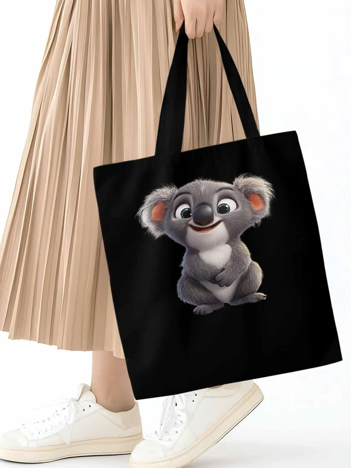 Cute Koala Canvas Tote Bag, Laugh Animal Aesthetic Canvas Tote Handbags for Women Shoulder Bag