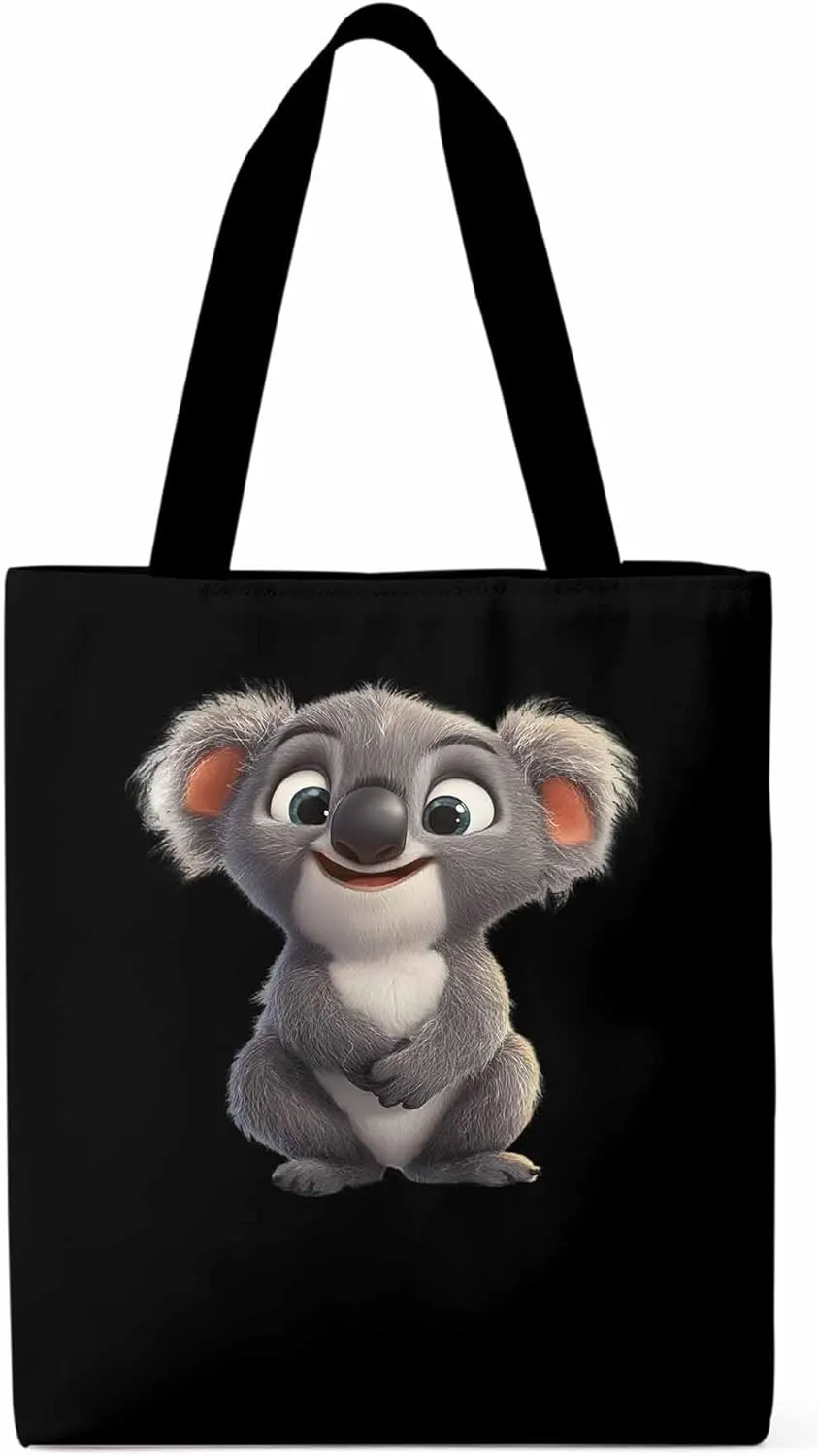 Cute Koala Canvas Tote Bag, Laugh Animal Aesthetic Canvas Tote Handbags for Women Shoulder Bag