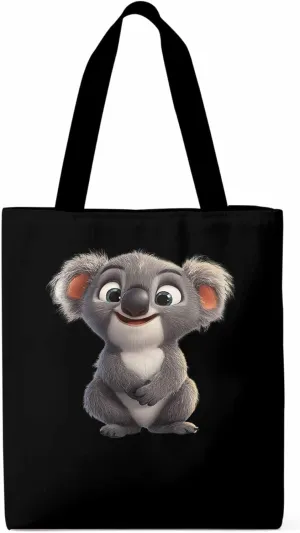 Cute Koala Canvas Tote Bag, Laugh Animal Aesthetic Canvas Tote Handbags for Women Shoulder Bag