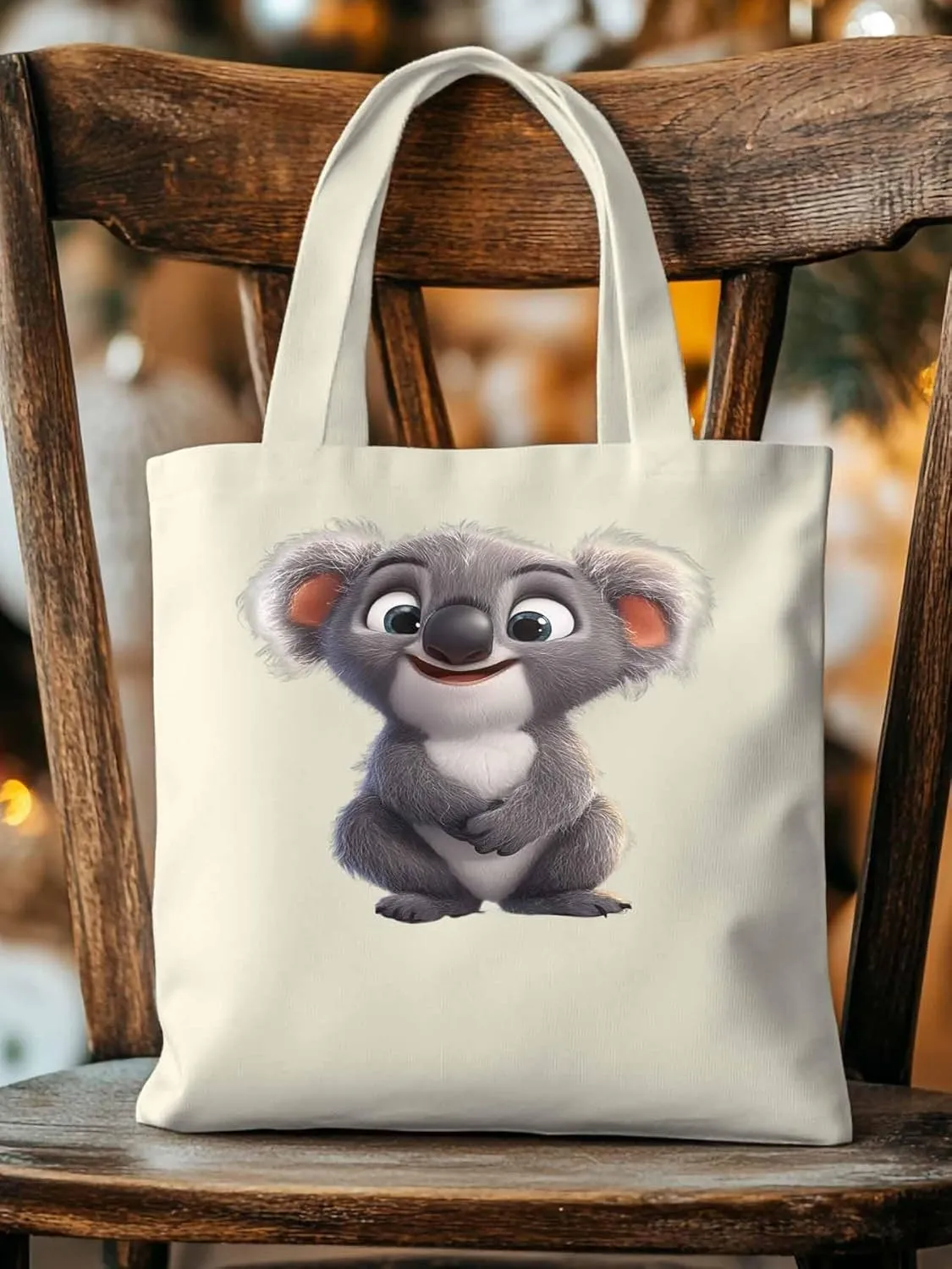Cute Koala Canvas Tote Bag, Laugh Animal Aesthetic Canvas Tote Handbags for Women Shoulder Bag