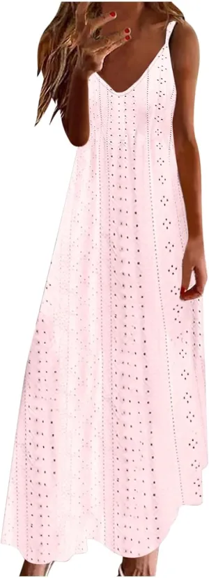 Deals Lightning of Today Prime Orders My Maxi Dress for Women Sleeveless Casual V Neck Ruffle Dresses 2024 Lightweight Floral Boho Dress Summer Dress Pink,L
