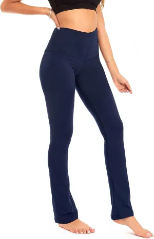 DEAR SPARKLE Bootcut Fold Over Leggings for Women | Slim Look Bootleg Yoga Pants w Pocket   Plus Size (C5 F)