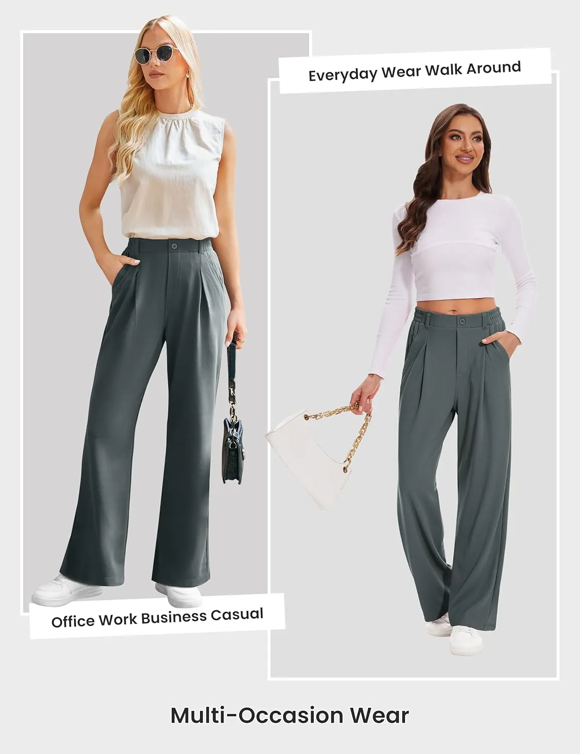 Desol Womens Wide Leg Work Pants Waffle Knit Dress Pants Stretchy High Waisted Slack Casual Palazzo Pants for Women