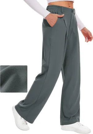 Desol Womens Wide Leg Work Pants Waffle Knit Dress Pants Stretchy High Waisted Slack Casual Palazzo Pants for Women