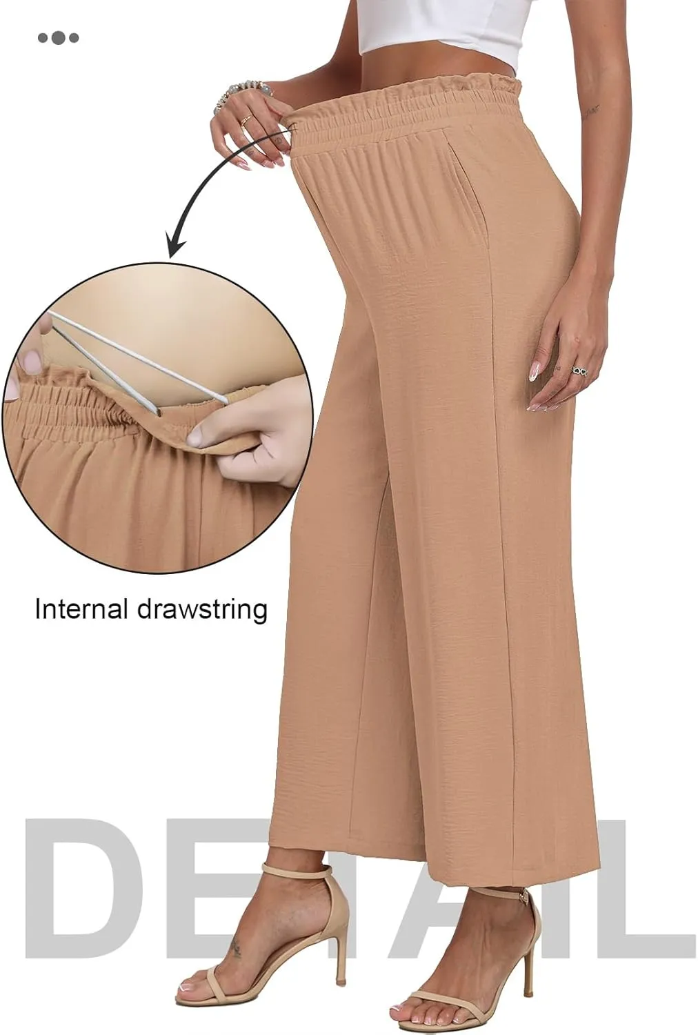 DILIUXING Womens Wide Leg Pants High Waisted Casual Drawstring Trousers Loose Adjustable Pants with Pockets