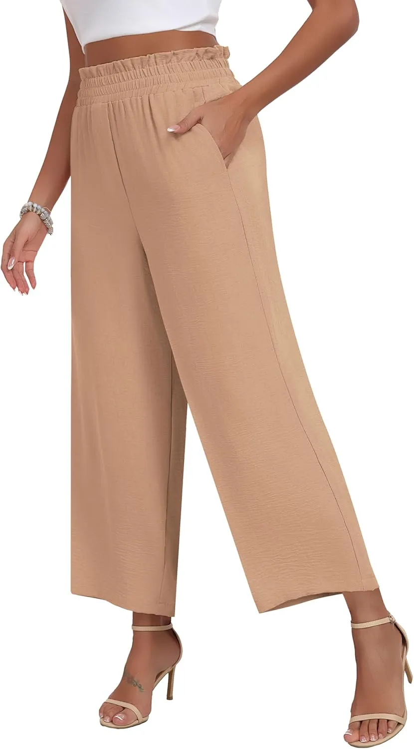 DILIUXING Womens Wide Leg Pants High Waisted Casual Drawstring Trousers Loose Adjustable Pants with Pockets