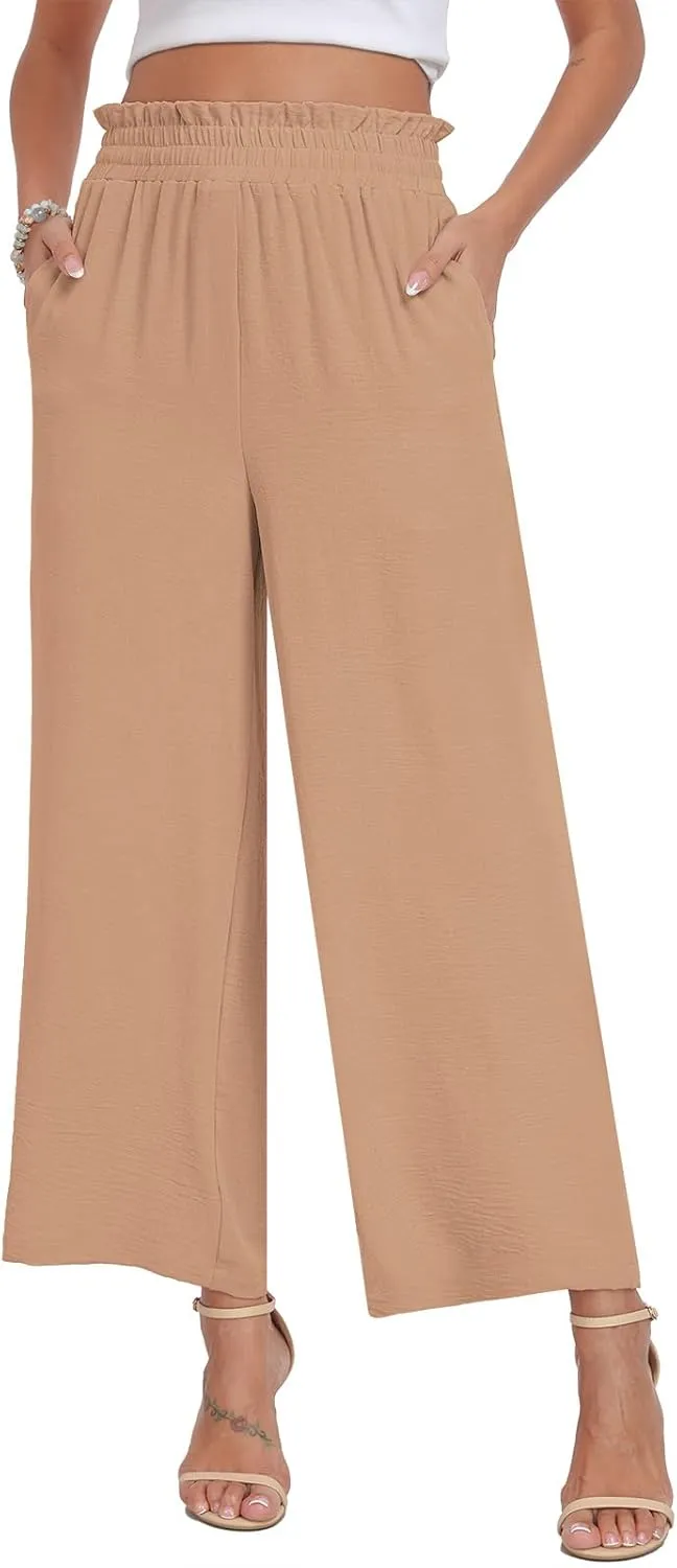 DILIUXING Womens Wide Leg Pants High Waisted Casual Drawstring Trousers Loose Adjustable Pants with Pockets