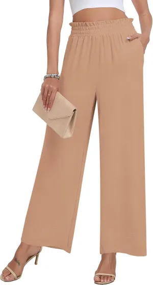 DILIUXING Womens Wide Leg Pants High Waisted Casual Drawstring Trousers Loose Adjustable Pants with Pockets