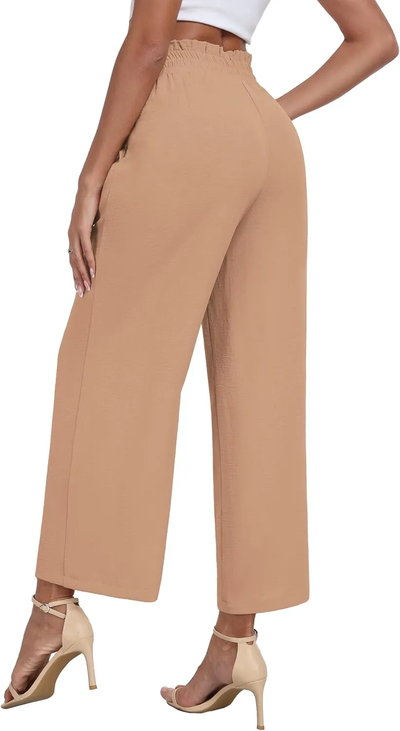 DILIUXING Womens Wide Leg Pants High Waisted Casual Drawstring Trousers Loose Adjustable Pants with Pockets